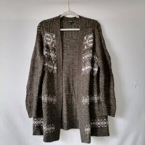 Torrid Womens Heathered Brown Aztec Open Front Knit Cardigan Sweater Plus Size 1